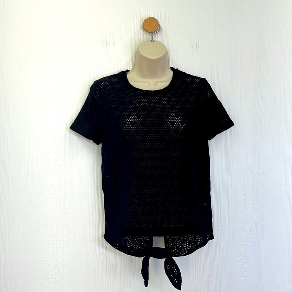 Madewell Tops - Madewell - Texture and Thread Black Eyelet Tie Front Short Sleeve Crop Small